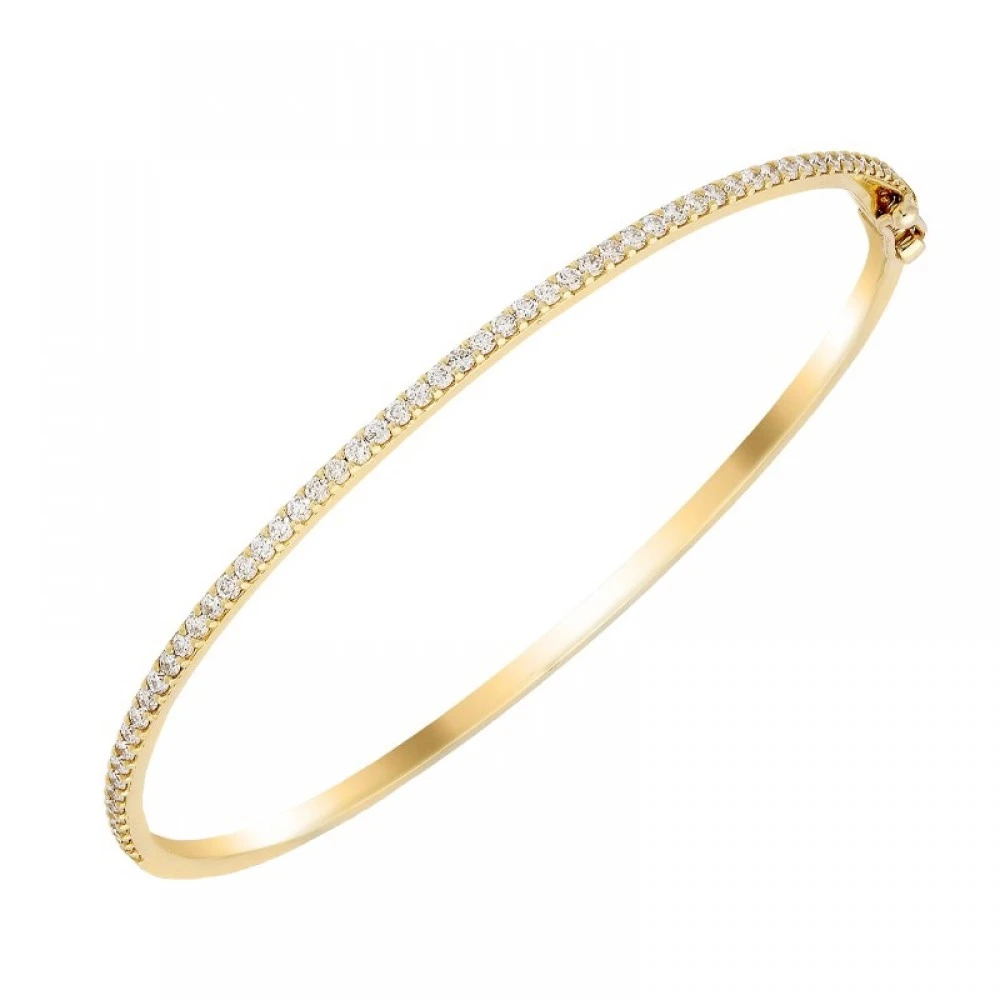 925 Ασήμι Επιχρυσωμένο Βραχιόλι Χειροπέδα Ριβιέρα με Λευκά Ζιργκόν SSBR74237CCS