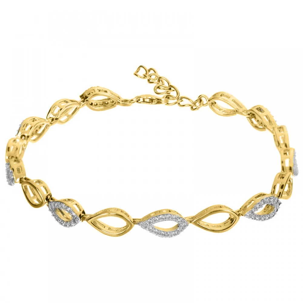 925 Ασήμι Επιχρυσωμένο Βραχιόλι με "Φύλλα" και Λευκά Ζιργκόν SSBR74399CCS