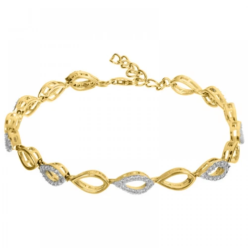 925 Ασήμι Επιχρυσωμένο Βραχιόλι με "Φύλλα" και Λευκά Ζιργκόν SSBR74399CCS