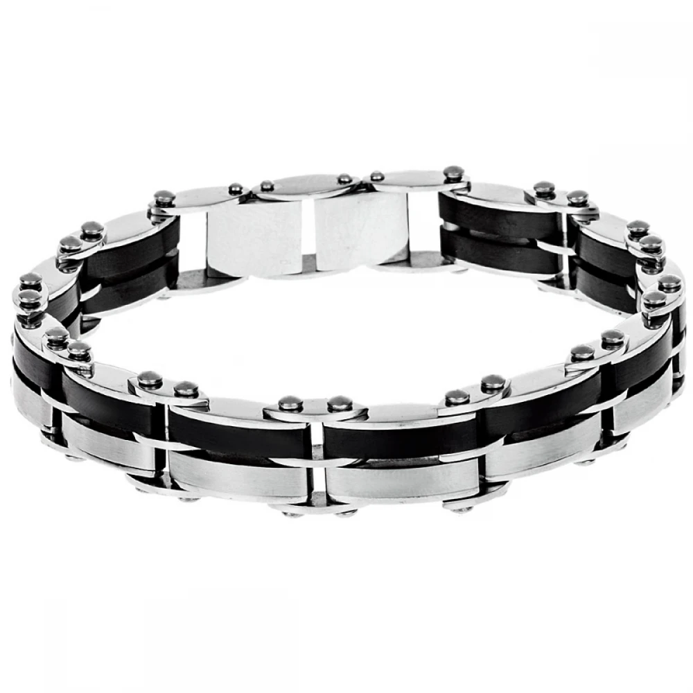 SENZA Ανδρικό Ατσάλινο Βραχιόλι Μαύρο & Ασημί, Διπλής Όψης SSD3212