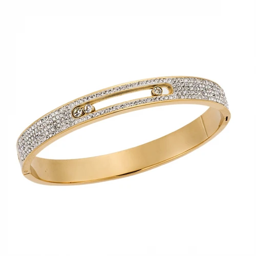 SENZA Ατσάλινη Επιχρυσωμένη Χειροπέδα λευκές πέτρες SSD4028GD