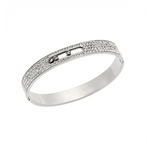 SENZA Ατσάλινη Ασημί Χειροπέδα με Λευκές Πέτρες SSD4028SR