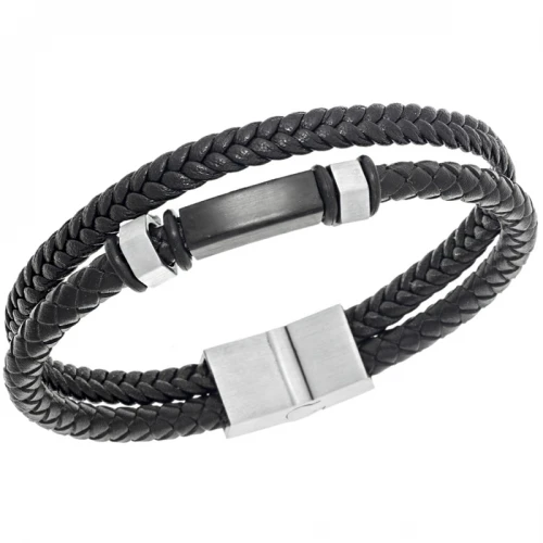 Senza Βραχιόλι από Ανοξείδωτο Ατσάλι και Μαύρο Δέρμα SSD4665SBK