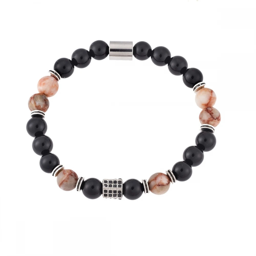 Senza Βραχιόλι με Πέτρες από Μαύρο και Ερυθρόλευκο Όνυχα SSD4920