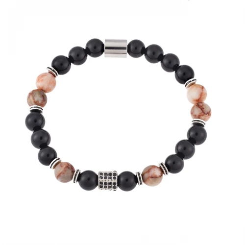 Senza Βραχιόλι με Πέτρες από Μαύρο και Ερυθρόλευκο Όνυχα SSD4920