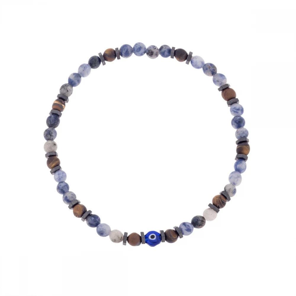 Senza Βραχιόλι με Πέτρες Αιματίτη και Σοδαλίτη και με Μάτι Τίγρης SSD5428SR