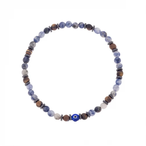 Senza Βραχιόλι με Πέτρες Αιματίτη και Σοδαλίτη και με Μάτι Τίγρης SSD5428SR