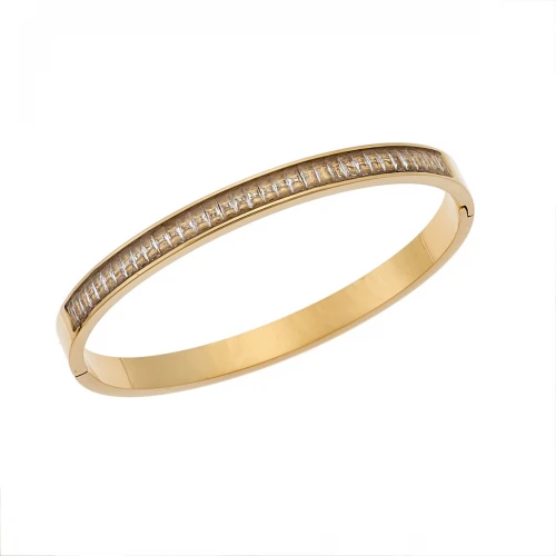 Senza Βραχιόλι Χειροπέδα από Επιχρυσωμένο Ανοξείδωτο Ατσάλι με Ζιργκόν SSD5240GD