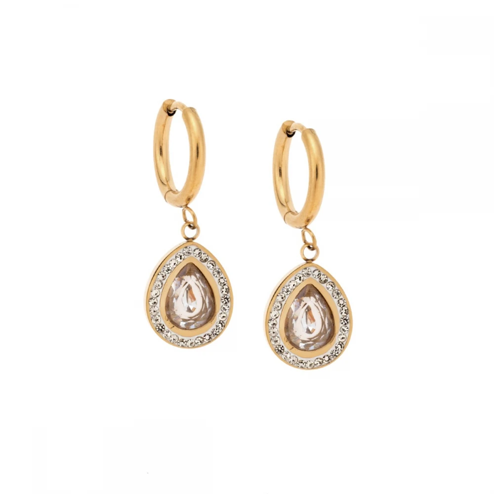 Σκουλαρίκια Senza επιχρυσωμένο ανοξείδωτο ατσάλι, με λευκά Ζιργκόν SSD5346GD