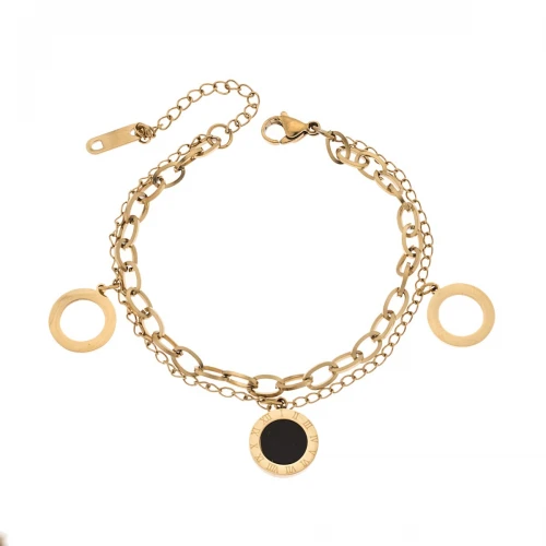 Senza Βραχιόλι από Επιχρυσωμένο Ανοξείδωτο Ατσάλι με Κρίκους και Μαύρο Δίσκο SSD5433GBK