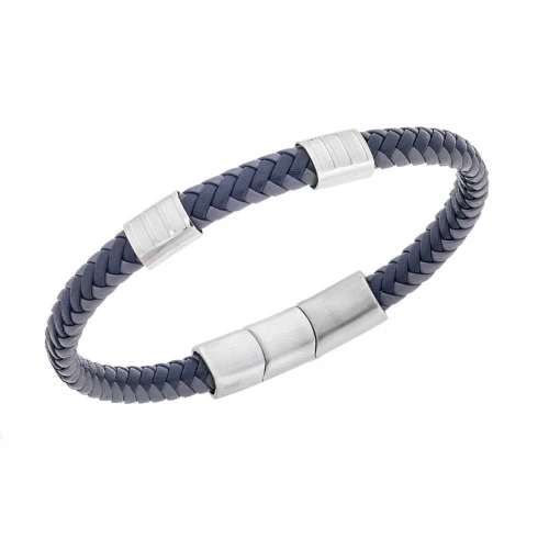 SENZA Ατσάλινο Βραχιόλι με Γκρί δέρμα, Ανδρικό SSD5609SBKGY