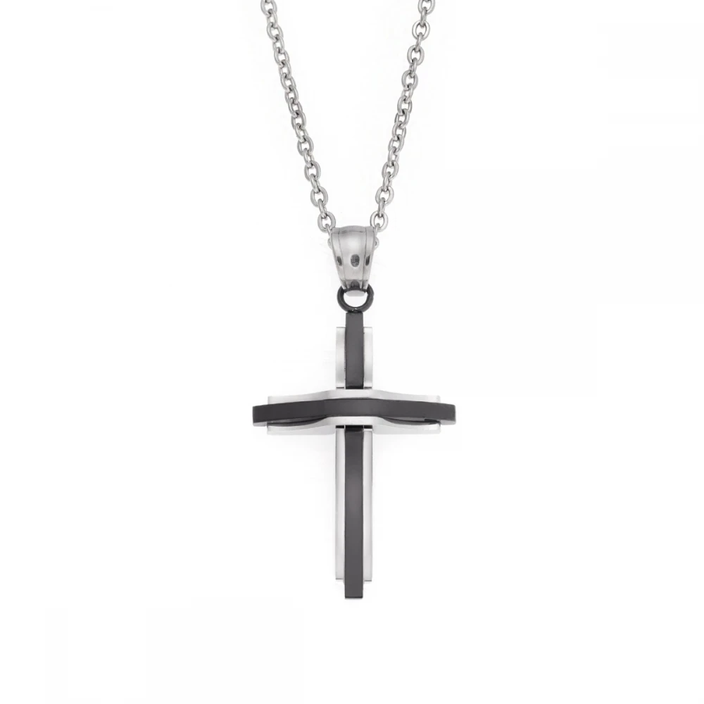 Senza, Ατσάλινος Σταυρός σε Ασημί και Μαύρο Χρώμα SSD5629SBK