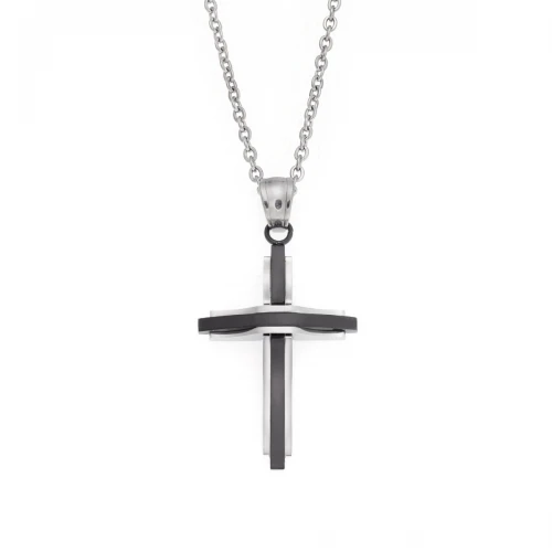 Senza, Ατσάλινος Σταυρός σε Ασημί και Μαύρο Χρώμα SSD5629SBK