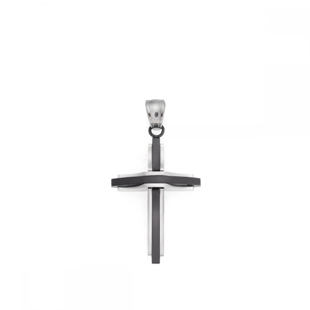 Senza, Ατσάλινος Σταυρός σε Ασημί και Μαύρο Χρώμα SSD5629SBK