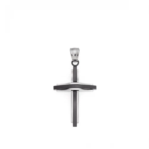 Senza, Ατσάλινος Σταυρός σε Ασημί και Μαύρο Χρώμα SSD5629SBK