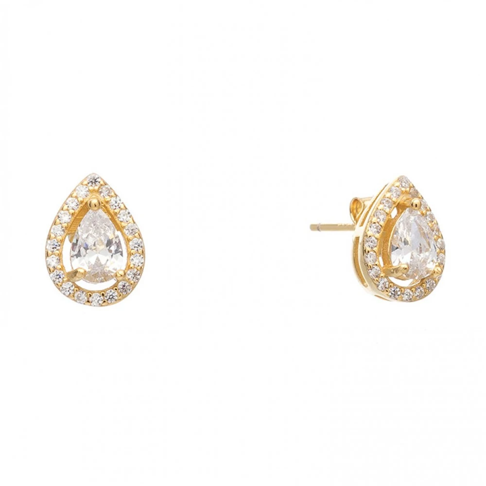 925 Ασήμι Επιχρυσωμένα Σκουλαρίκια Ροζέτα με Ζιργκόν SSER103CCS