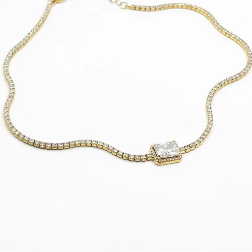 925 Ασήμι Επιχρυσωμένη Ριβιέρα Λαιμού με Λευκά και Ζιργκόν SSKD9253CCS