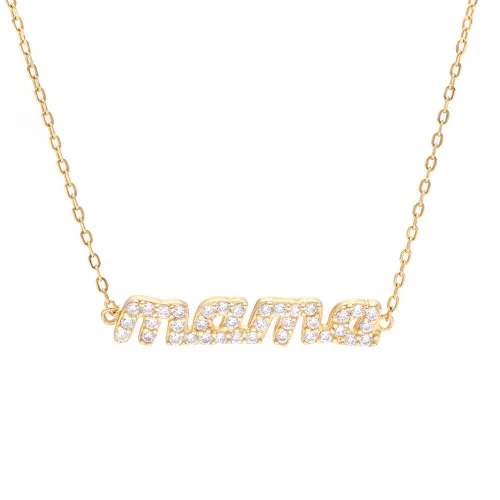 925 Ασήμι Επιχρυσωμένο Κολιέ "Μαμά" με Λευκά Ζιργκόν SSNC71322CCS