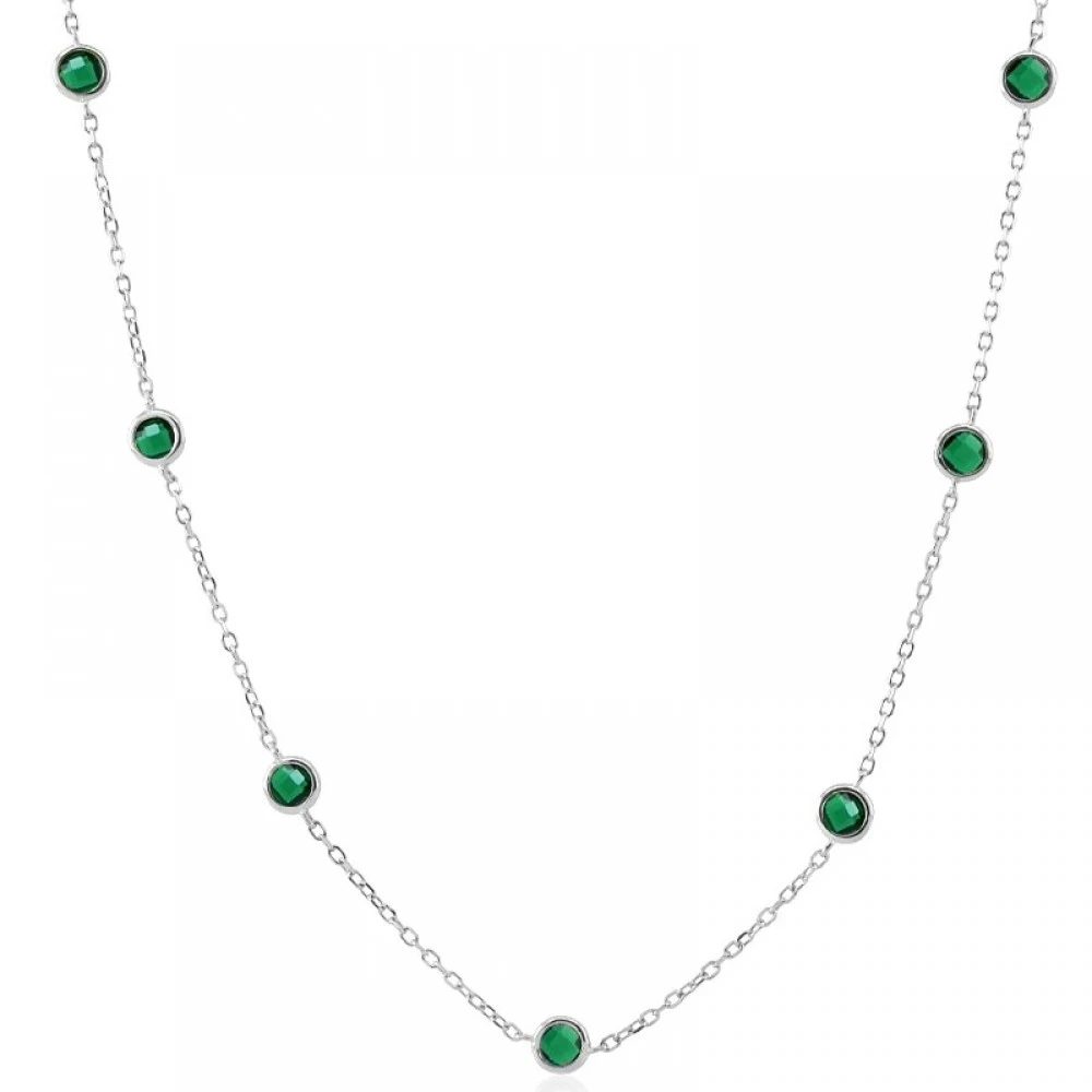925 Ασήμι Κολιέ με Πράσινα Ζιργκόν SSNC73625CCS
