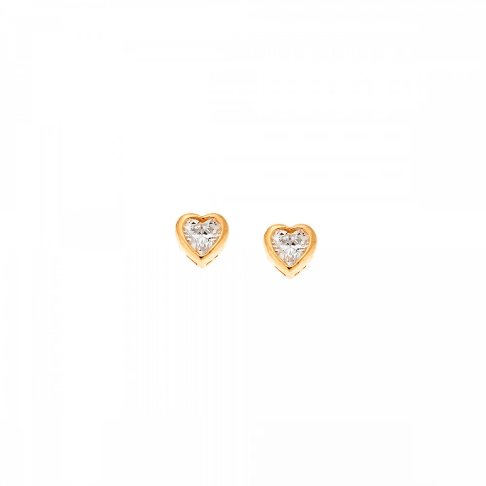 SENZA Σκουλαρίκια από ΅Επιχρυσωμένο Ασήμι 925, "Καρδιά" με Λευκά Ζιργκόν SSR1657GD