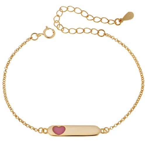 SENZA Παιδικό Επιχρυσωμένο Βραχιόλι από Ασήμι 925, Ταυτότητα με Ροζ Καρδιά SSR1694GD