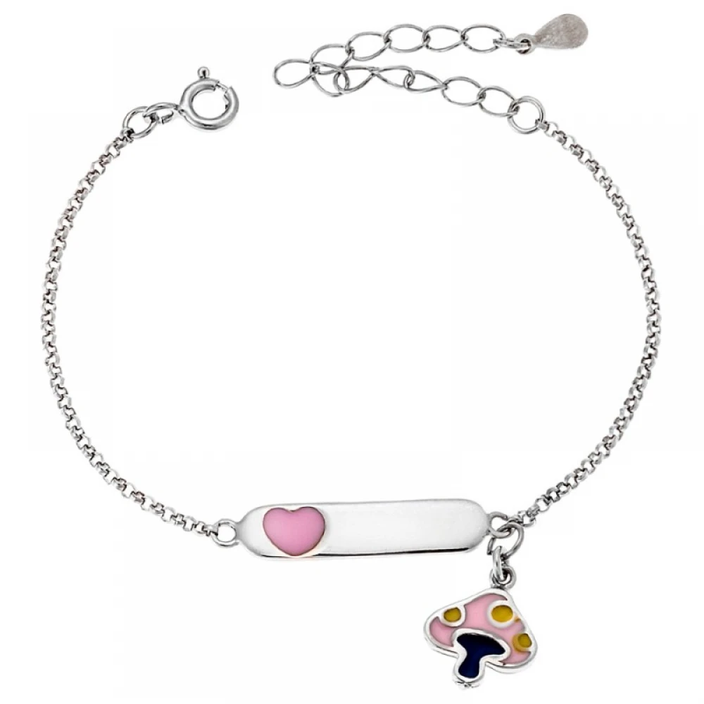 SENZA Βραχιόλι Ταυτότητα από Ασήμι 925 με "Καρδιά και Μανιτάρι" SSR1867BR