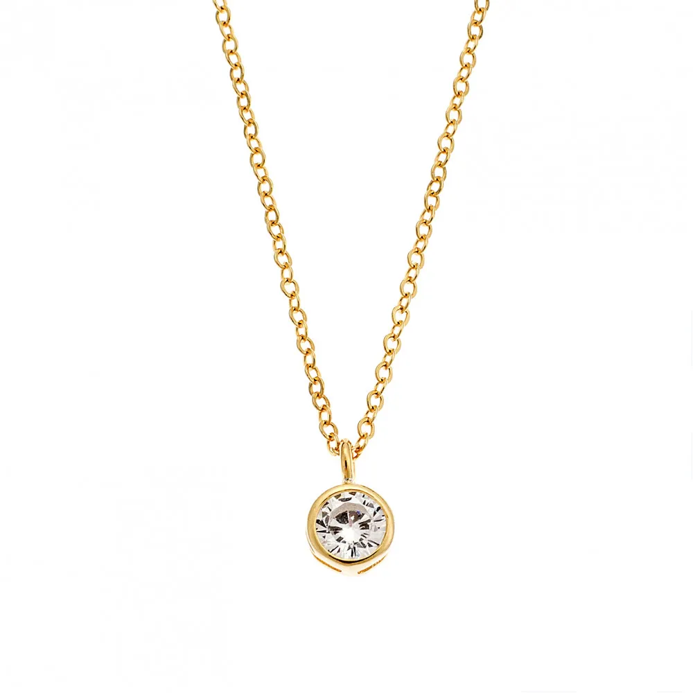 Κολιέ SENZA επιχρυσωμένο ασήμι 925, μονόπετρο με λευκό ζιργκόν SSR2241GD
