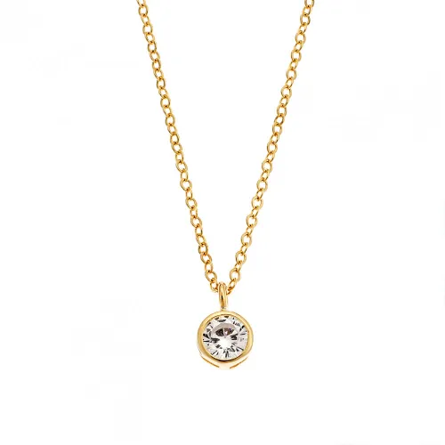 Κολιέ SENZA επιχρυσωμένο ασήμι 925, μονόπετρο με λευκό ζιργκόν SSR2241GD