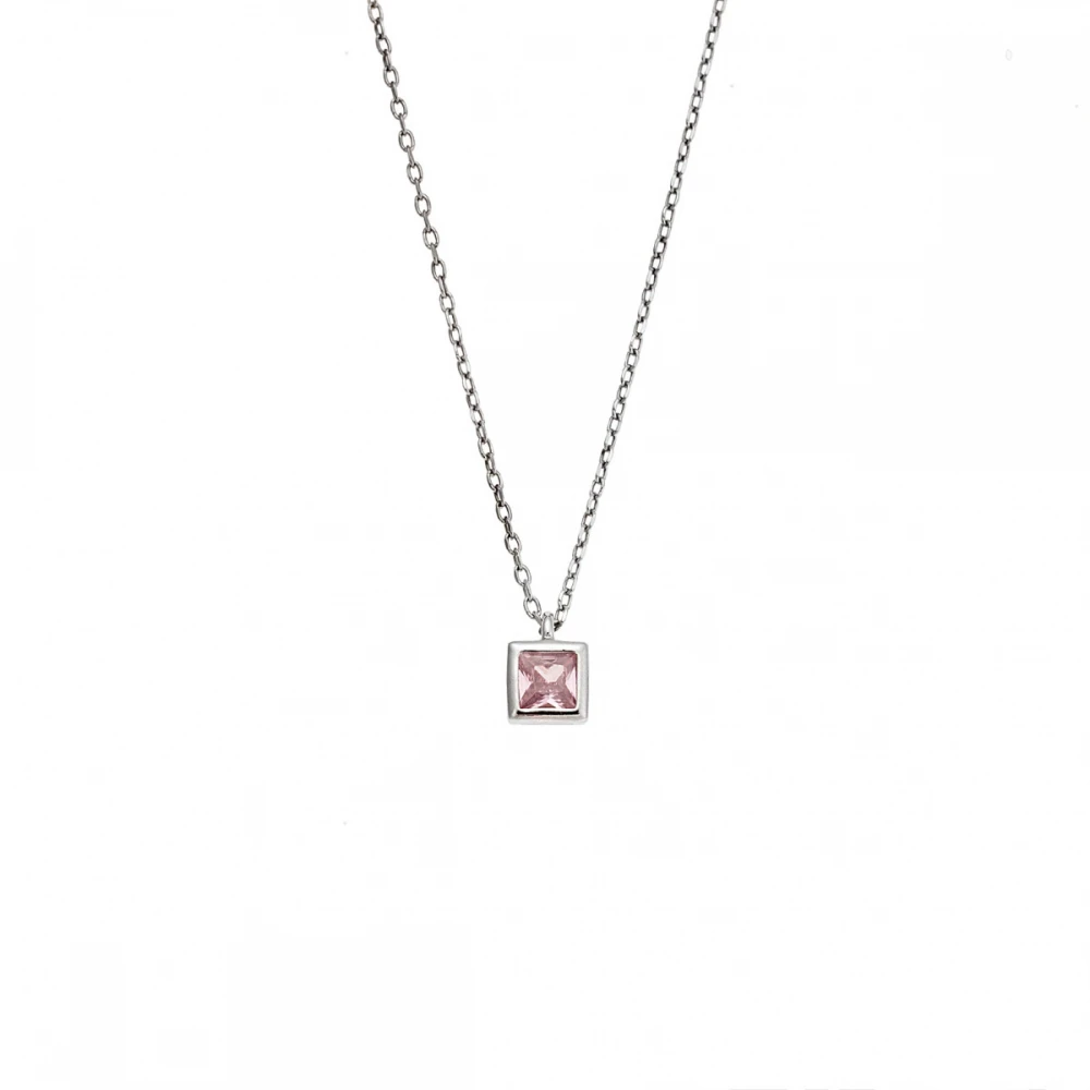 SENZA 925 Ασήμι Κολιέ με Ροζ Ζιργκόν SSR2477-12SR