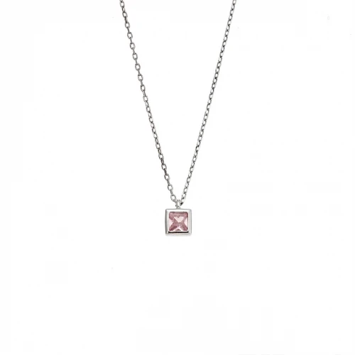 SENZA 925 Ασήμι Κολιέ με Ροζ Ζιργκόν SSR2477-12SR