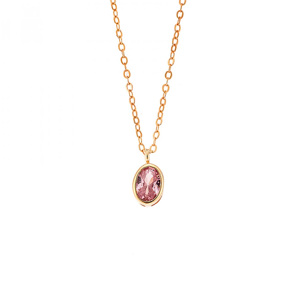 Κολιέ SENZA επιχρυσωμένο ασήμι 925, με Οβάλ Ροζ ζιργκόν SSR2478-12GD