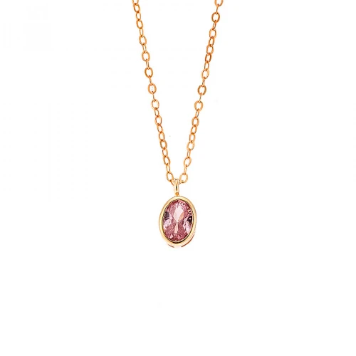 Κολιέ SENZA επιχρυσωμένο ασήμι 925, με Οβάλ Ροζ ζιργκόν SSR2478-12GD