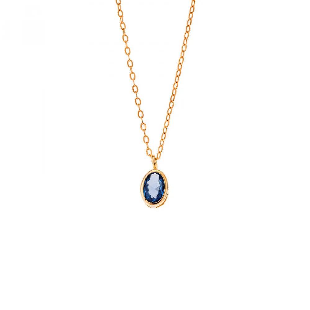 925 Ασήμι Κολιέ μενταγιόν Μονόπετρο με Μπλε Ζιργκόν Επιχρυσωμένο SSR2478-4GD