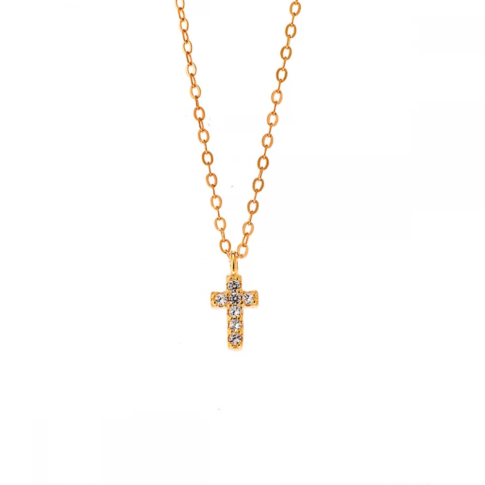 SENZA Κολιέ Επιχρυσωμένο ασήμι 925, Αλυσίδα και Σταυρός με Λευκά Ζιργκόν SSR2479GD