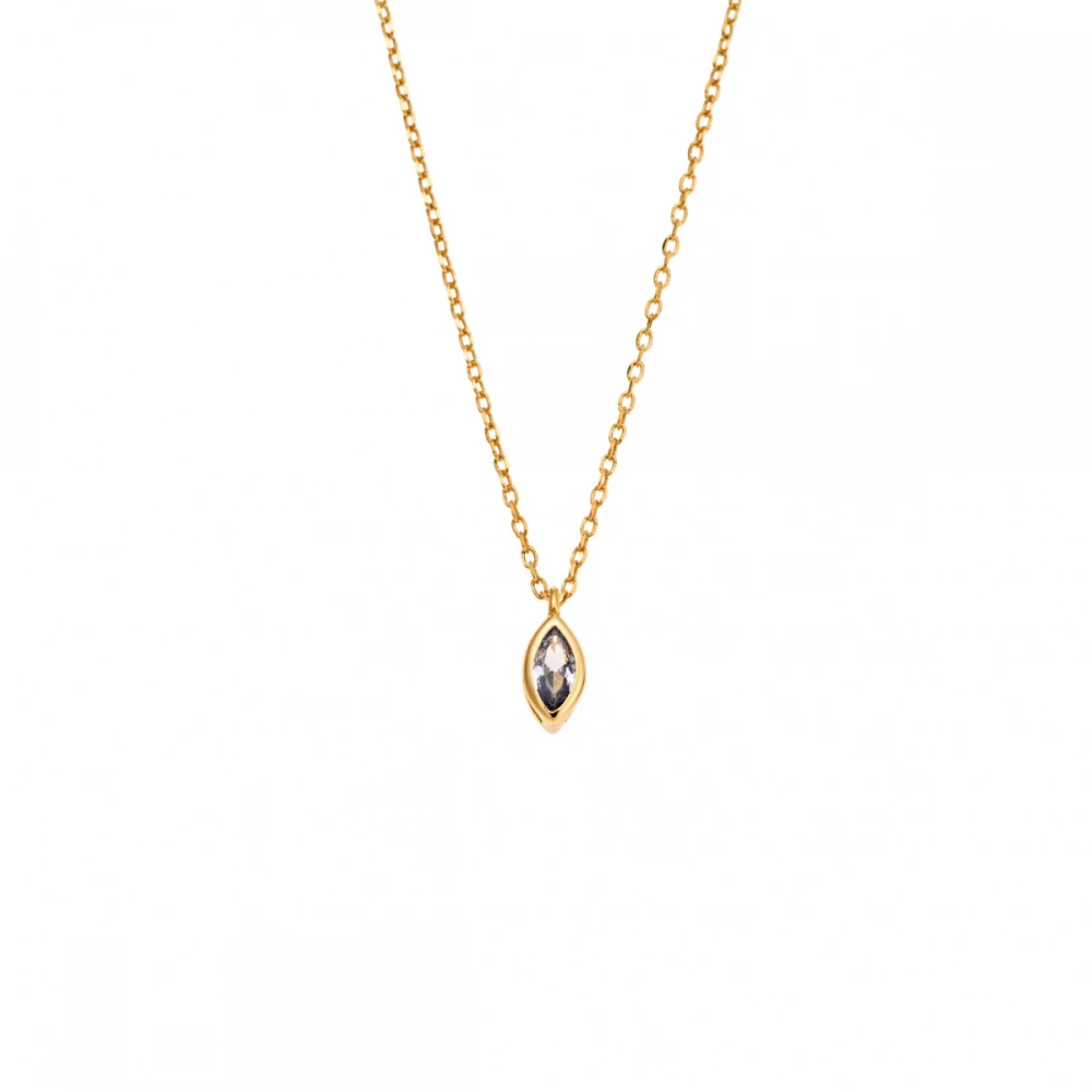 SENZA 925 Ασήμι Κολιέ Επιχρυσωμένο "Φύλλο" με Aquamarine Ζιργκόν SSR2779-13GD