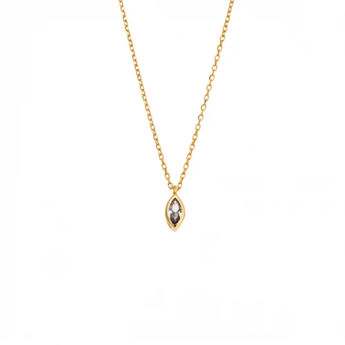 SENZA 925 Ασήμι Κολιέ Επιχρυσωμένο "Φύλλο" με Aquamarine Ζιργκόν SSR2779-13GD