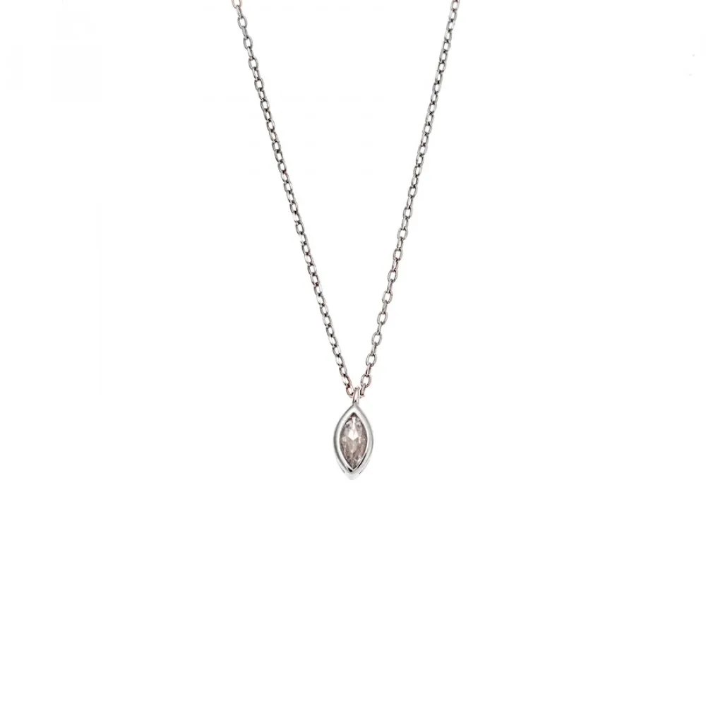 925 Ασήμι Κολιέ μενταγιόν Φύλλο με Διάφανο Ζιργκόν SSR2780-1SR