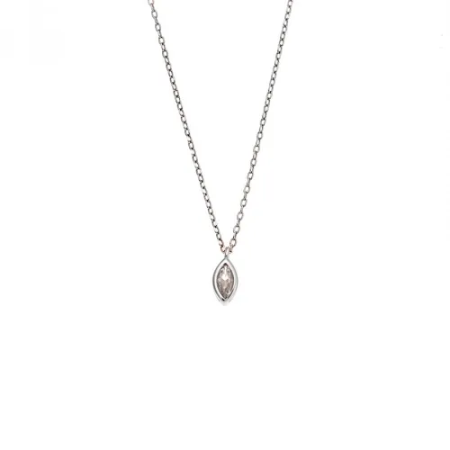 925 Ασήμι Κολιέ μενταγιόν Φύλλο με Διάφανο Ζιργκόν SSR2780-1SR