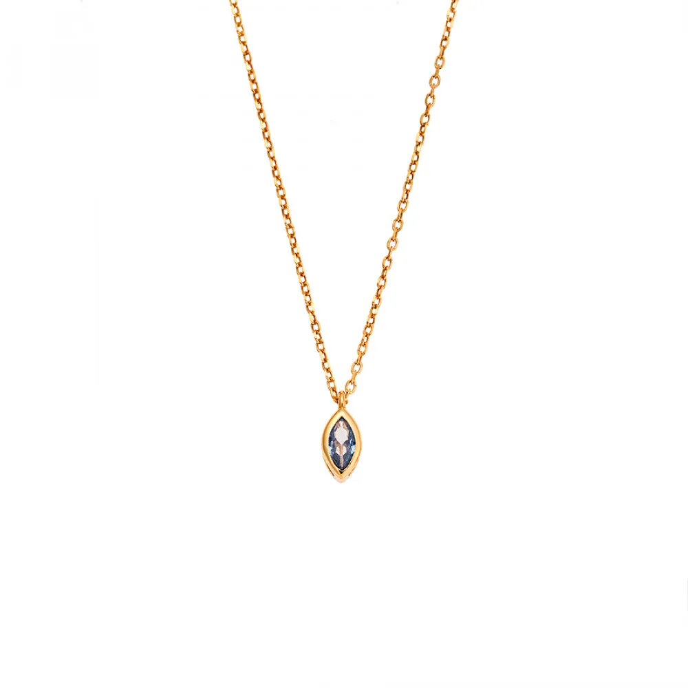 925 Ασήμι Κολιέ μενταγιόν Φύλλο με Μπλε Ζιργκόν Επιχρυσωμένο SSR2780-4GD