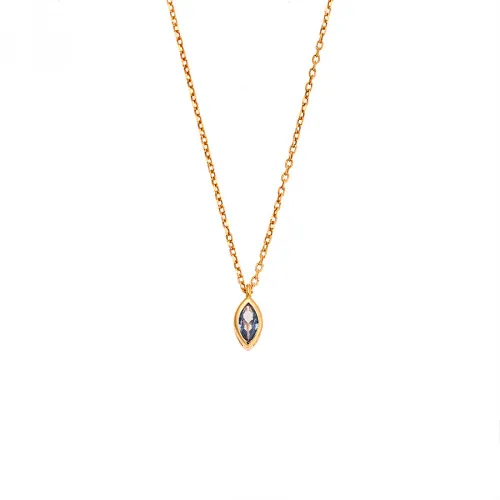 925 Ασήμι Κολιέ μενταγιόν Φύλλο με Μπλε Ζιργκόν Επιχρυσωμένο SSR2780-4GD