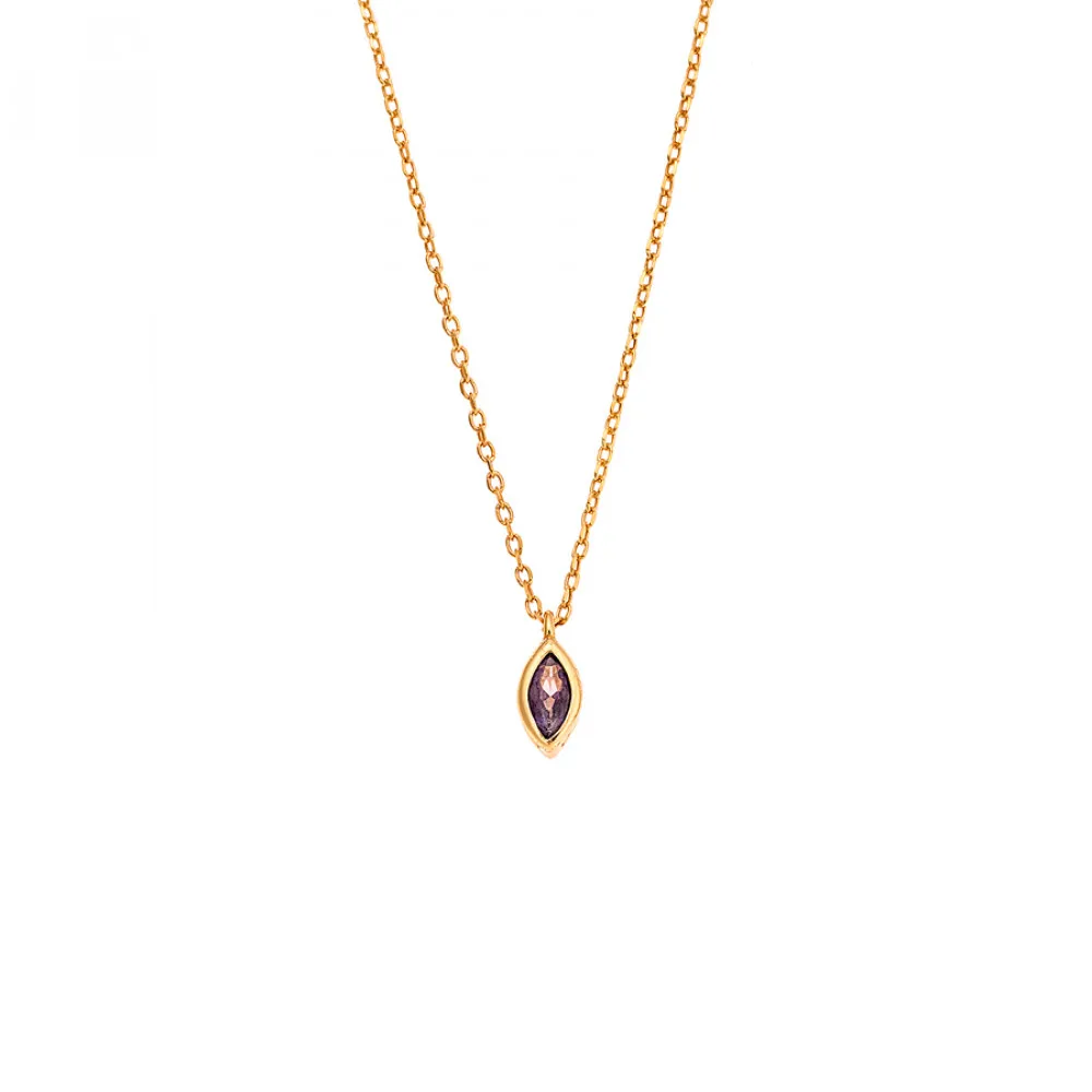 925 Ασήμι Κολιέ μενταγιόν Φύλλο με Μωβ Ζιργκόν Επιχρυσωμένο SSR2780-9GD