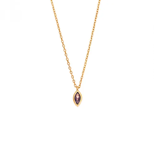 925 Ασήμι Κολιέ μενταγιόν Φύλλο με Μωβ Ζιργκόν Επιχρυσωμένο SSR2780-9GD