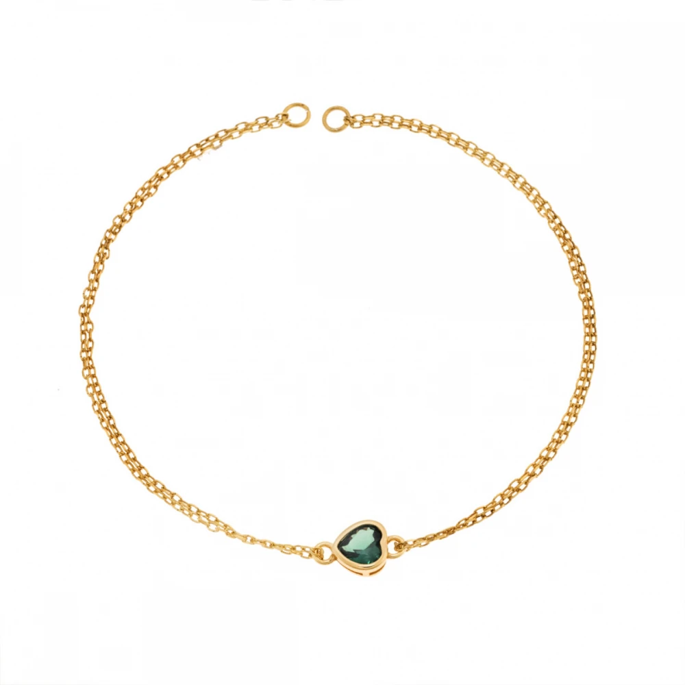 Senza Επιχρυσωμένο Βραχιόλι Ασήμι 925, Καρδιά με Πράσινο Zιργκόν SSR2792-6GD