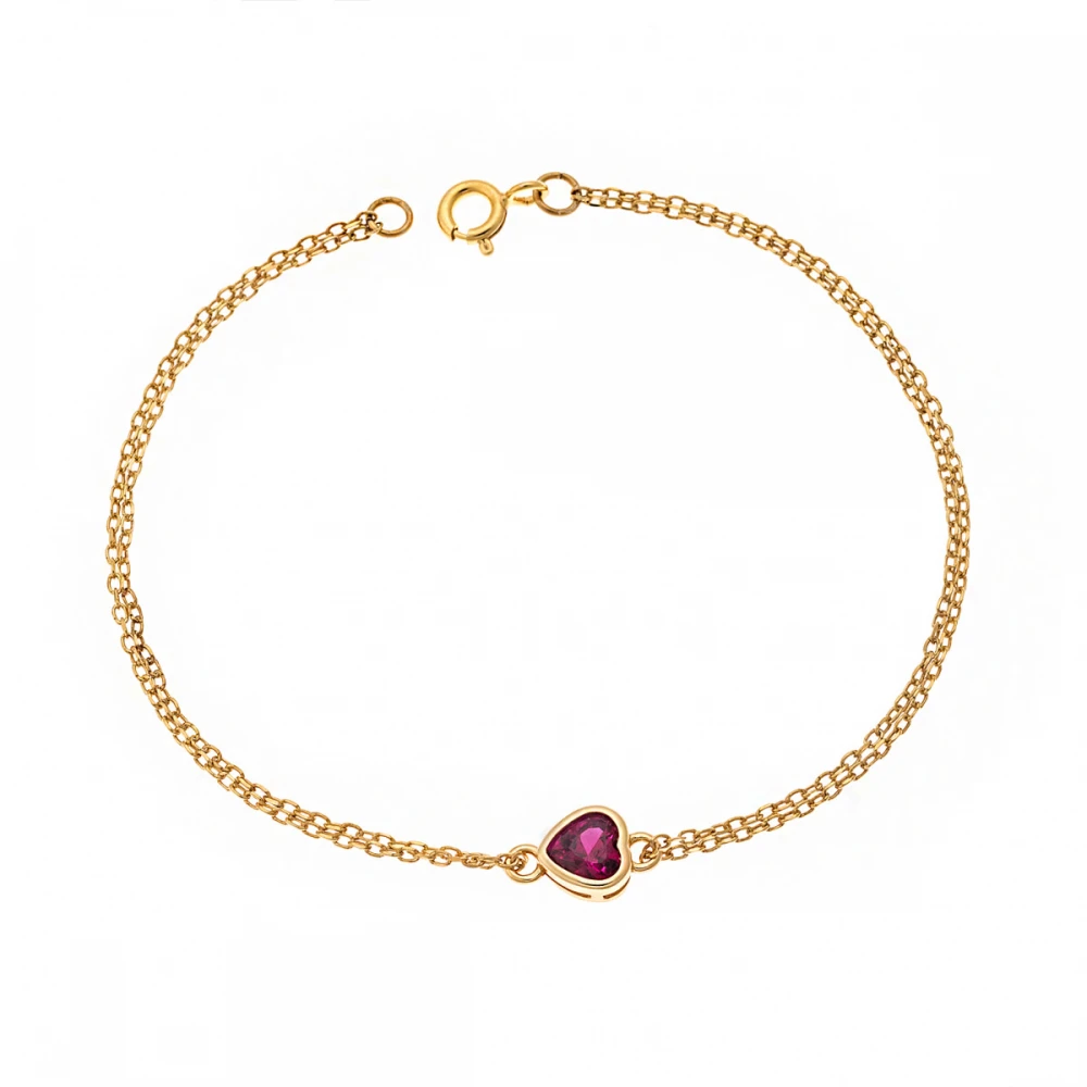 Senza Επιχρυσωμένο Βραχιόλι Ασήμι 925, Καρδιά με Κόκκινο ζιργκόν SSR2792-8GD