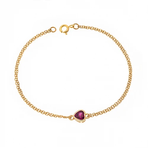 Senza Επιχρυσωμένο Βραχιόλι Ασήμι 925, Καρδιά με Κόκκινο ζιργκόν SSR2792-8GD