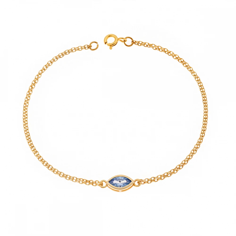 Βραχιόλι Senza Ασήμι 925 Επιχρυσωμένο, Φύλλο με aquamarine ζιργκόν SSR2793-13GD