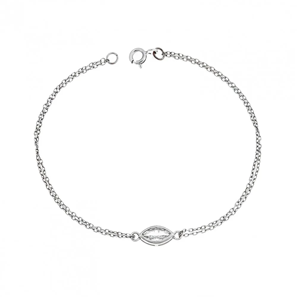 Βραχιόλι Senza Ασήμι 925, φύλλο με διάφανο ζιργκόν SSR2793-1SR