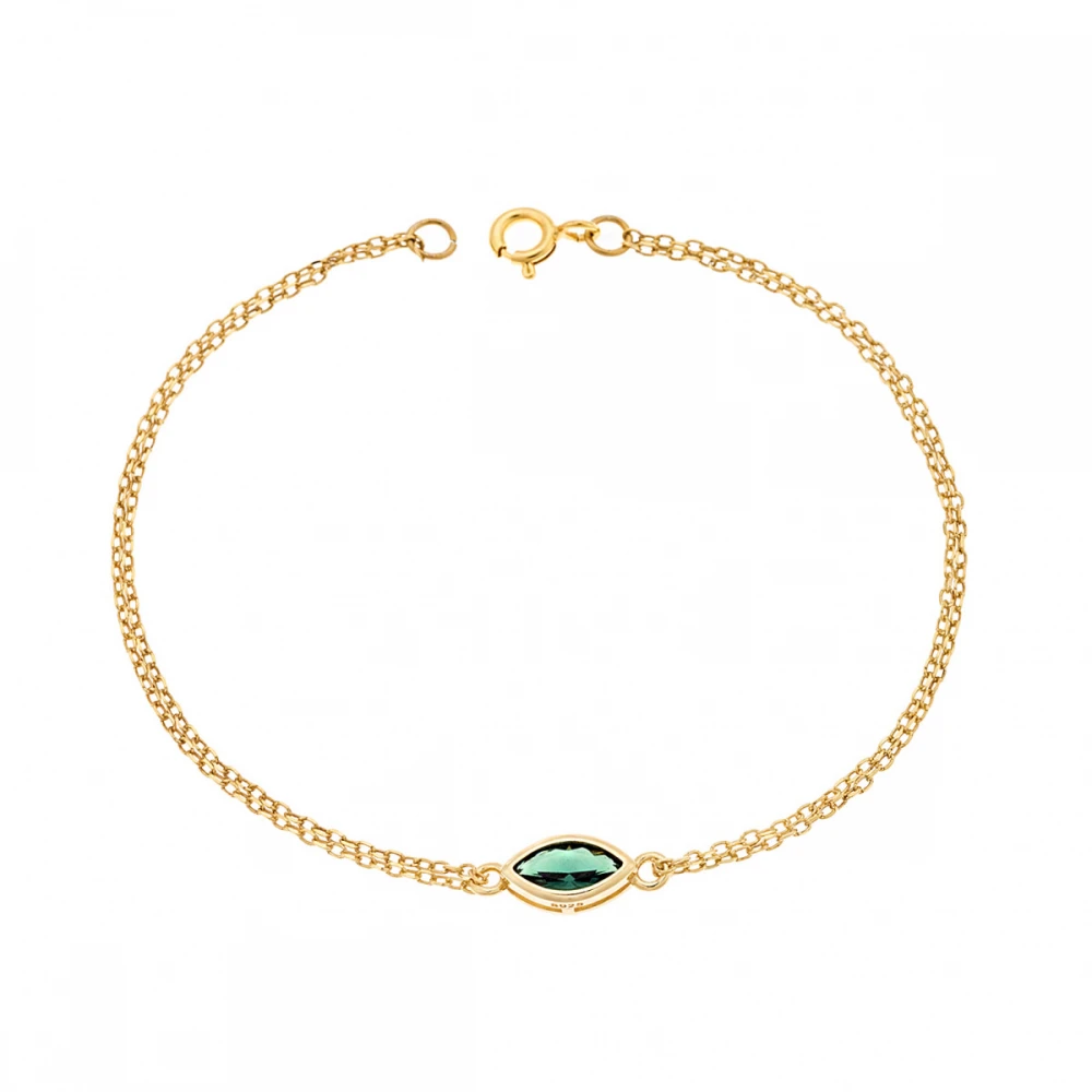 Βραχιόλι Senza Ασήμι 925 Επιχρυσωμένο, Φύλλο με πράσινο ζιργκόν SSR2793-6GD