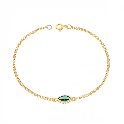 Βραχιόλι Senza Ασήμι 925 Επιχρυσωμένο, Φύλλο με πράσινο ζιργκόν SSR2793-6GD