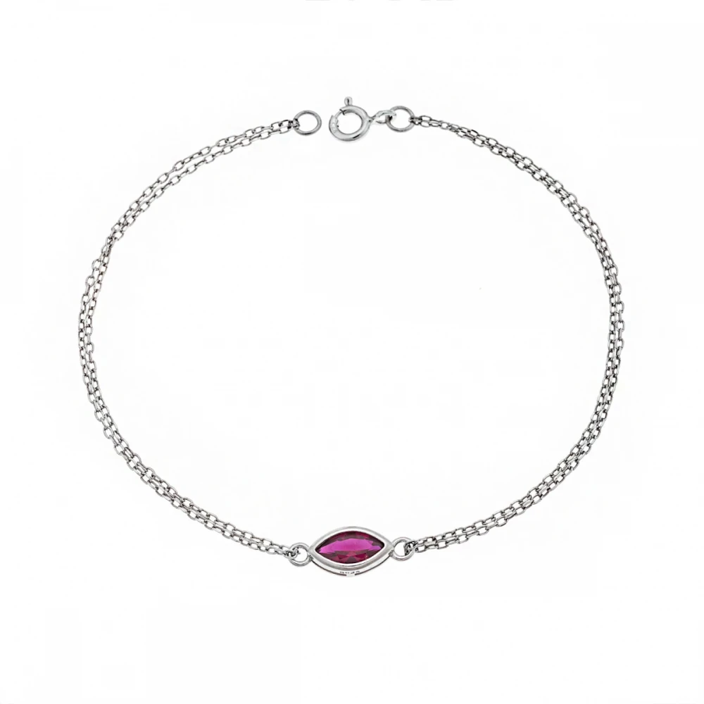 SENZA 925 Ασήμι Βραχιόλι "Φύλλο" με Κόκκινο Ζιργκόν SSR2793-8SR